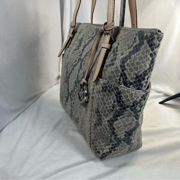 MICHAEL Michael Kors Jet Set Khaki/Gray Python Effect Leather Tote w/ DustbagNWT